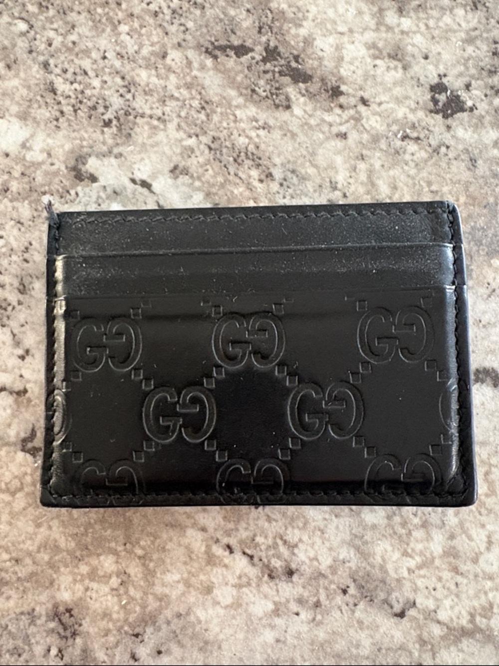 Black Gucci Embossed Leather Card Holder